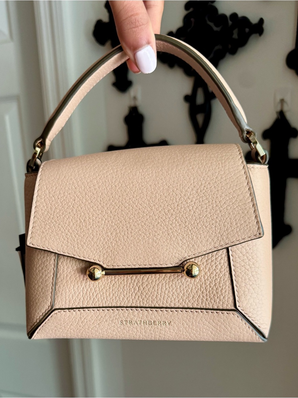 NWT STRATHBERRY Peony Leather Mosaic Nano Top Handle Satchel Handbag